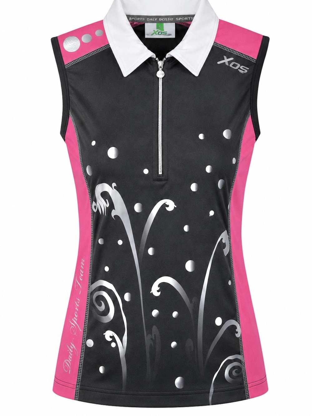 DAILY SPORTS Women's Pink & Black Sleeveless Golf Polo Shirt Dots & Stems Small